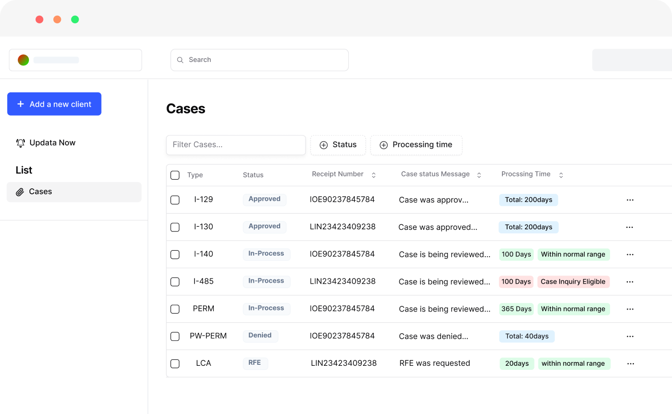 Screenshot Case List